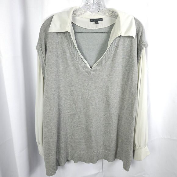 Adrianna Papell Women’s 1X Gray V-neck Layered Sweater Vest And Blouse - Picture 1 of 7